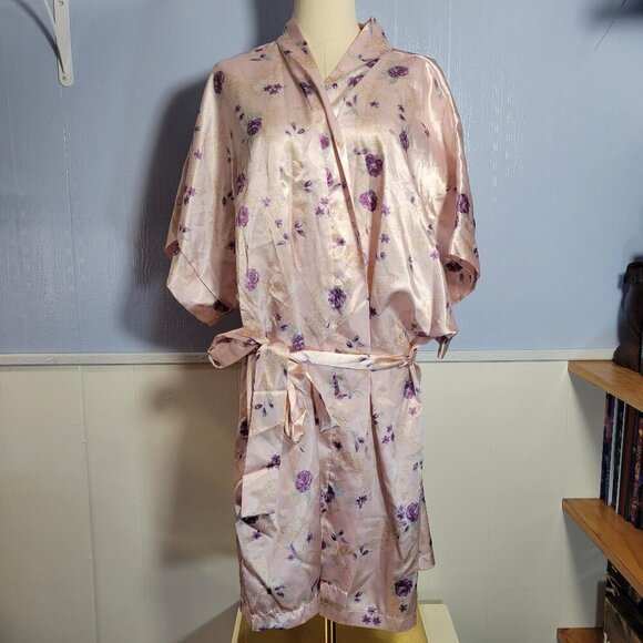 Secret Treasures 2XL Pink Purple Floral Silky Shortsleeve Classic Summer Robe - Picture 1 of 10